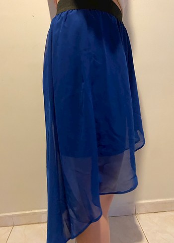 Lacivert Midi tül detaylı etek - Görsel 2