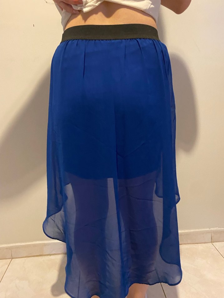 Lacivert Midi tül detaylı etek - Görsel 3