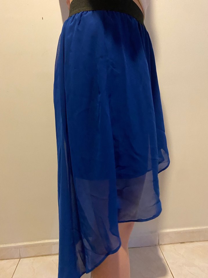Lacivert Midi tül detaylı etek - Görsel 2