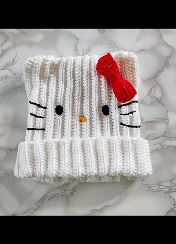 Tasarımcı Örgü Hello Kitty Şapka Tasarım