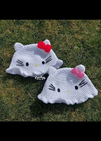 Beden Örgü Hello Kitty Şapka Tasarım