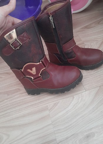 Bordo Deri Tokalı Kız Çocuk Botu