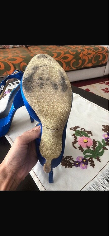 38 Beden mavi Renk Nine West abiye saten taşlı ayakkabı, harika bir model