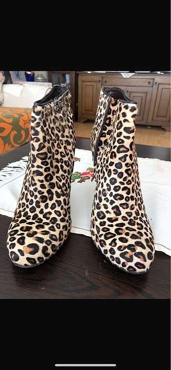 38 Beden Leopar desenli deri stiletto topuklu bot