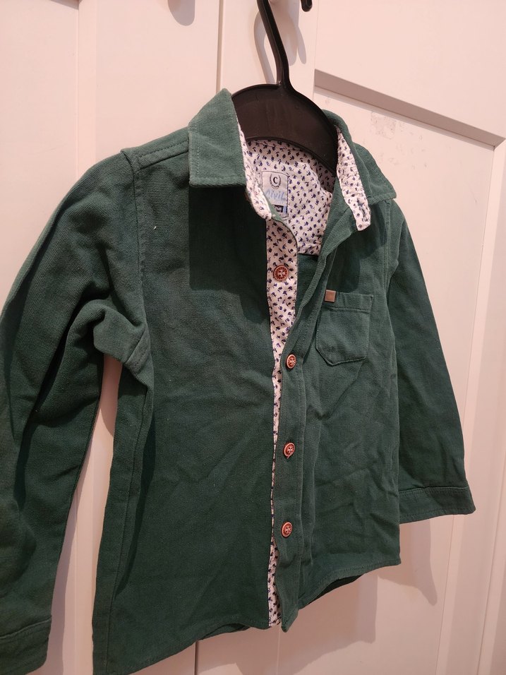 Erkek Çocuk Koyu Yeşil Pamuklu Gömlek - Görsel 3