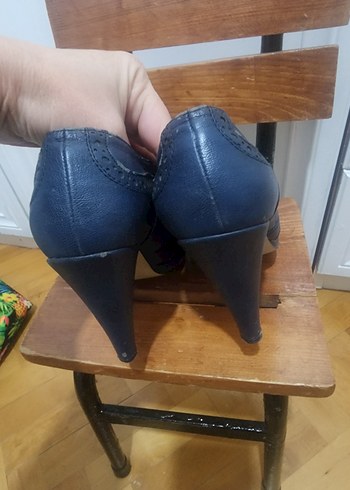 Kadın Lacivert Bağcıklı Dolgu Topuk Ayakkabı - Görsel 2