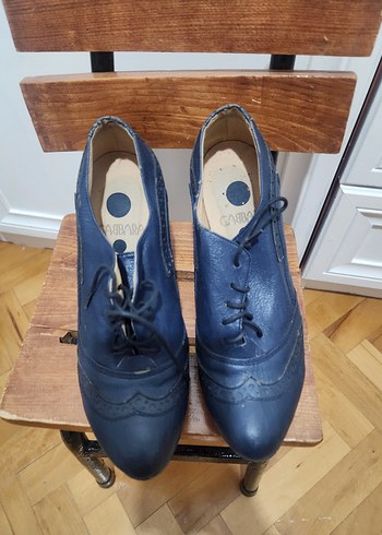 Kadın Lacivert Bağcıklı Dolgu Topuk Ayakkabı - Görsel 3