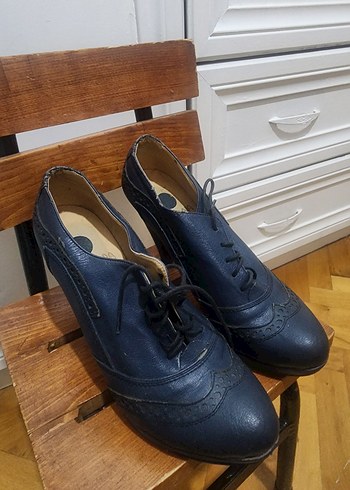 Kadın Lacivert Bağcıklı Dolgu Topuk Ayakkabı - Görsel 5