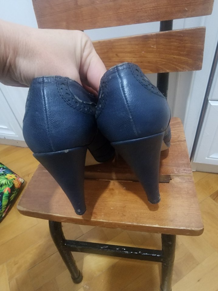 Kadın Lacivert Bağcıklı Dolgu Topuk Ayakkabı - Görsel 2