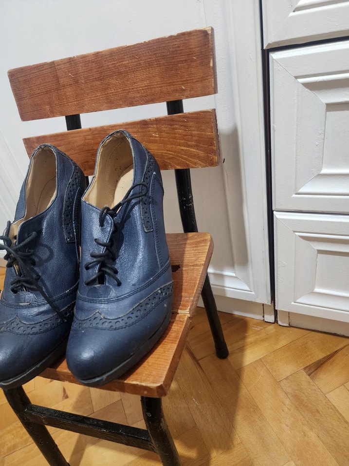 Kadın Lacivert Bağcıklı Dolgu Topuk Ayakkabı - Görsel 4