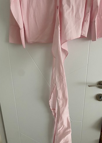 H&M Düğmeli Pembe Keten Kadın Gömlek