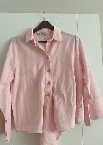 Düğmeli Pembe Keten Kadın Gömlek