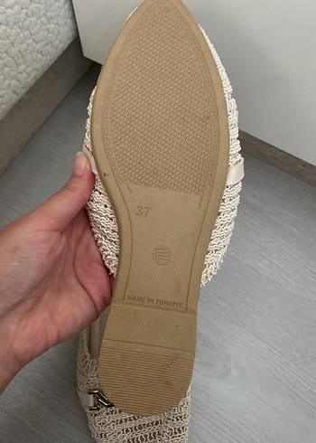 Bej Örgü Kadın Topuklu Terlik - Görsel 2