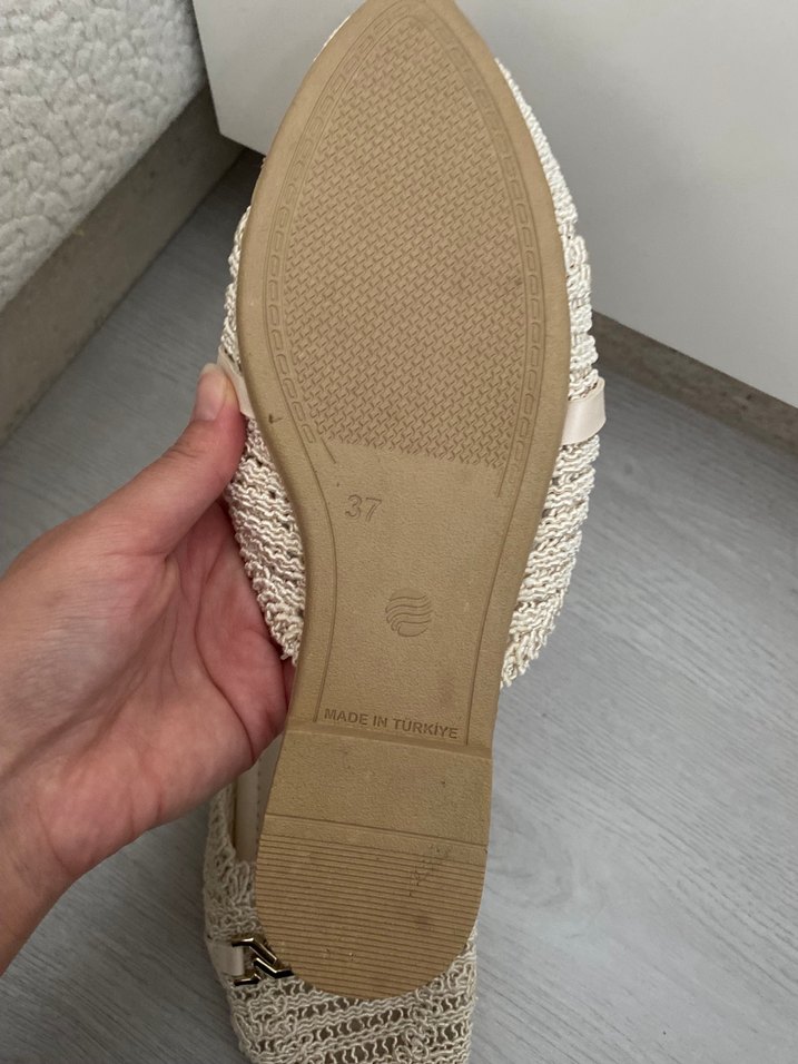 Bej Örgü Kadın Topuklu Terlik - Görsel 2