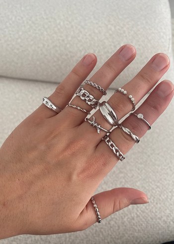 Zincir Detaylı Kadın Gümüş Yüzük Seti - Görsel 2