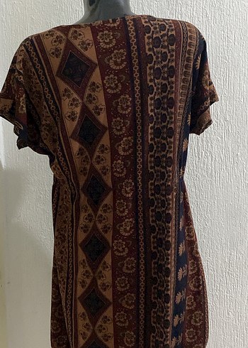 Bohem V Yaka Uzun Kahverengi Elbise - Görsel 2