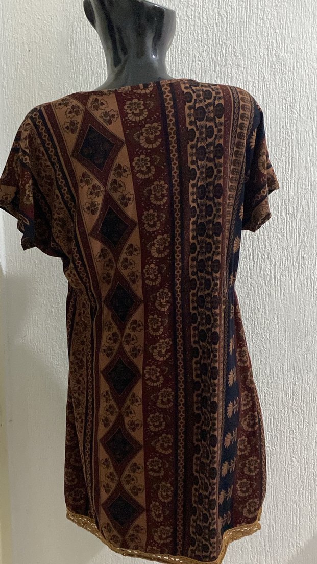 Bohem V Yaka Uzun Kahverengi Elbise - Görsel 2