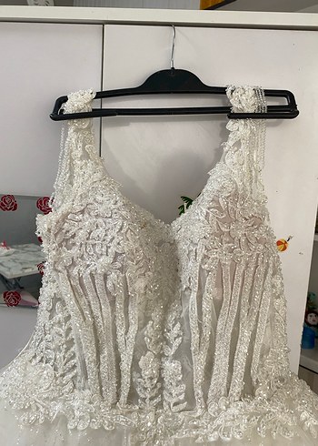 V Yaka Bohem Tarz Beyaz Uzun Gelinlik - Görsel 3