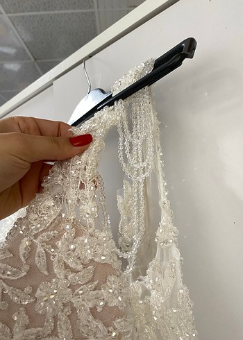 V Yaka Bohem Tarz Beyaz Uzun Gelinlik - Görsel 4