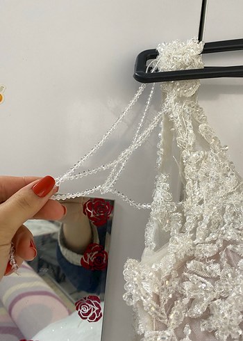 V Yaka Bohem Tarz Beyaz Uzun Gelinlik - Görsel 5