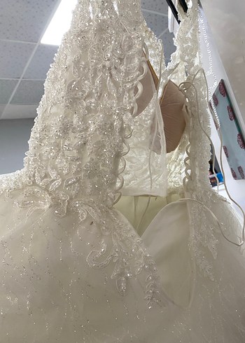 V Yaka Bohem Tarz Beyaz Uzun Gelinlik - Görsel 6