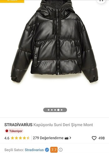 Stradivarius Siyah Kapüşonlu Deri Mont