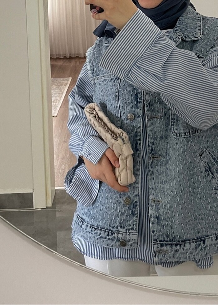 Taşlanmış kot yelek - Görsel 3