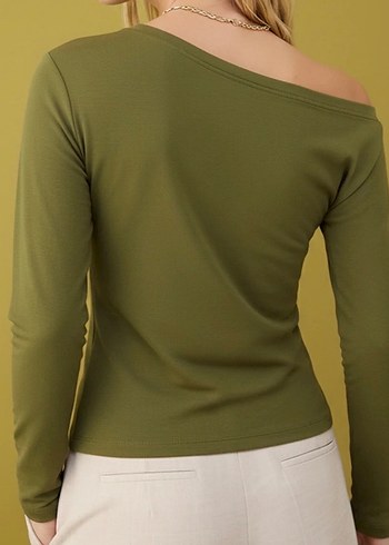 Kadın Haki Drapeli Uzun Kollu Bluz - Görsel 2