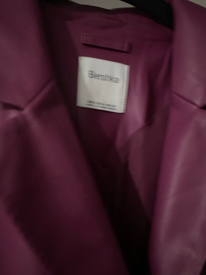 Kadın Mor Deri Ceket, Düğmeli, Midi Boy - Görsel 4