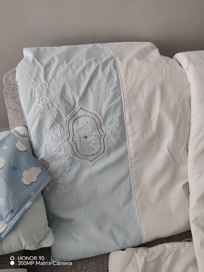 Nakış Detaylı Mavi Beyaz Bebek  Nevresim Takımı Korumalıklı - Görsel 2