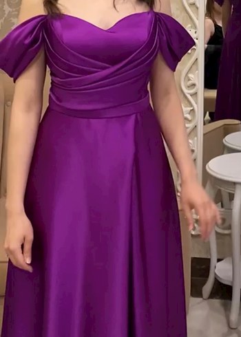 Diğer Mor Drapeli Uzun Straplez Abiye Elbise