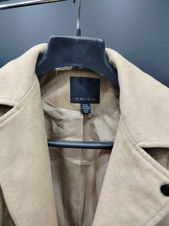 Bej Süet Kadın Kemerli kaşe Ceket - Görsel 2