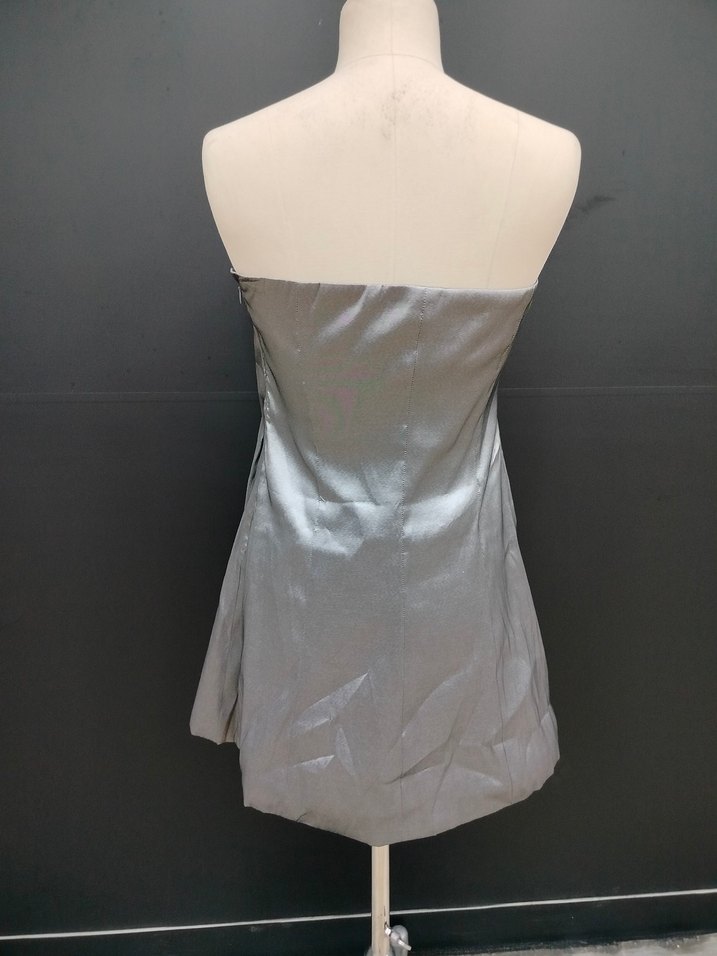 Gri Drapeli Straplez Mini abiye Abiye - Görsel 2