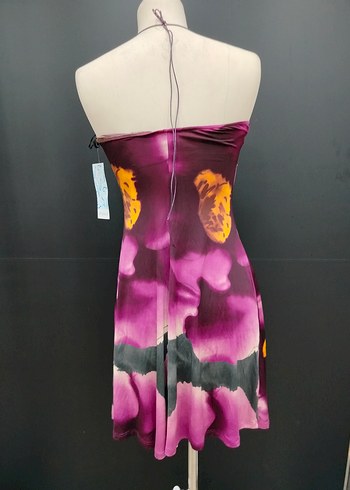 Pembe Gri Batik Straplez kısa  Elbise - Görsel 2