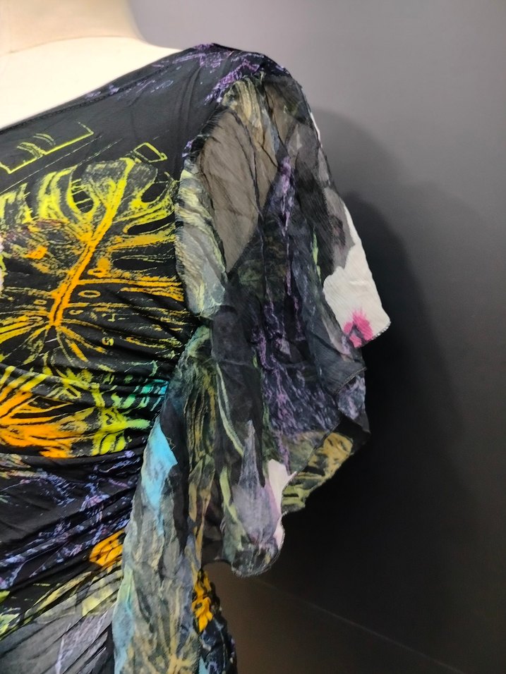 Çiçek Desenli Drapeli Straplez Mini Elbise - Görsel 4