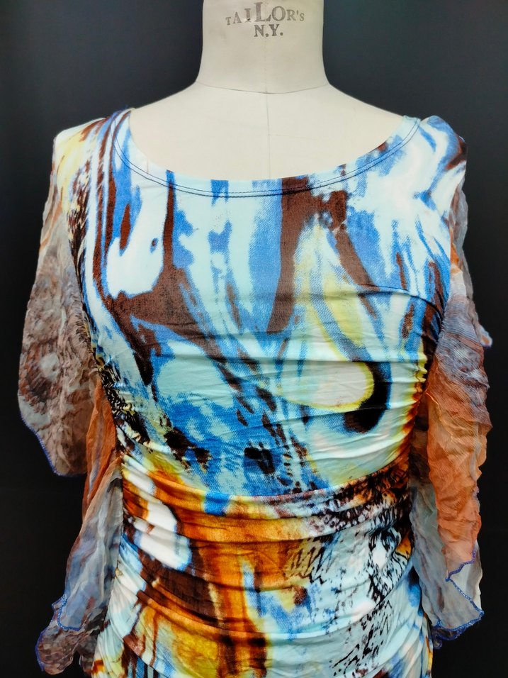 Renkli Drapeli Kadın Elbise - Görsel 2