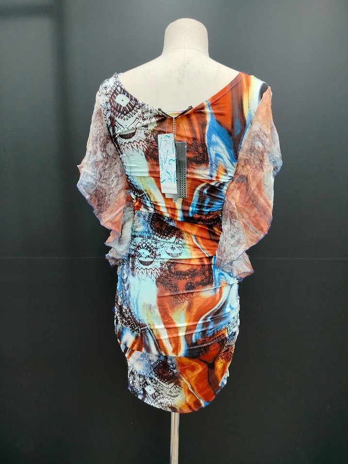 Renkli Drapeli Kadın Elbise - Görsel 3