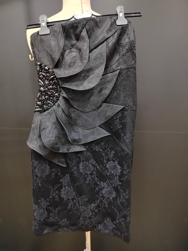 Drapeli Straplez Siyah kısa Abiye Elbise - Görsel 2