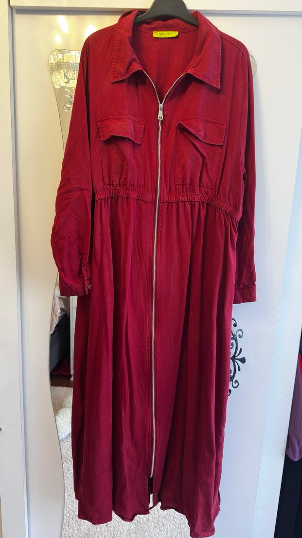 Bordo Tensel Elbise - Görsel 5