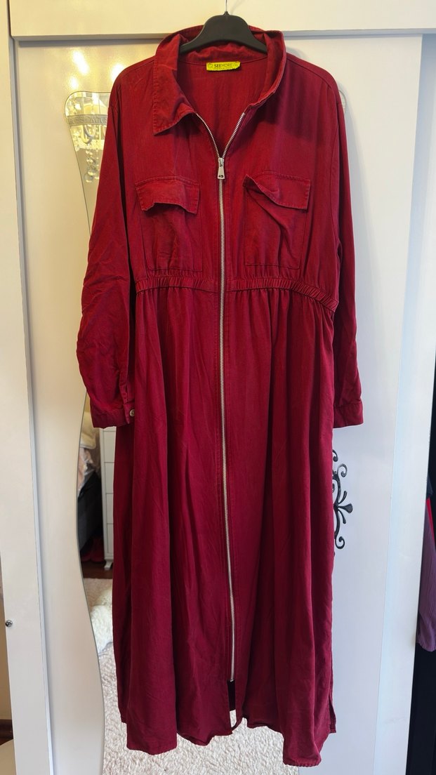 Bordo Tensel Elbise - Görsel 2