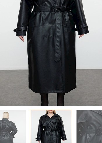 Kadın Siyah Deri Uzun Trençkot - Görsel 3