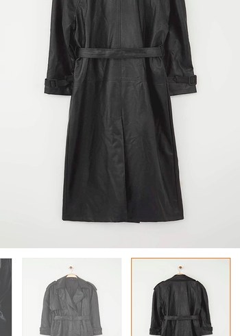 Kadın Siyah Deri Uzun Trençkot - Görsel 2