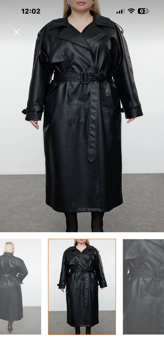 Kadın Siyah Deri Uzun Trençkot - Görsel 3