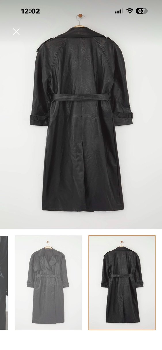 Kadın Siyah Deri Uzun Trençkot - Görsel 2