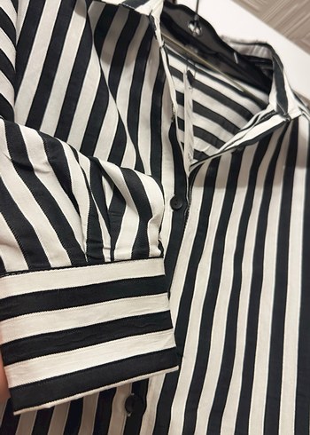 Poplin Çizgili Kadın Gömlek - Görsel 5