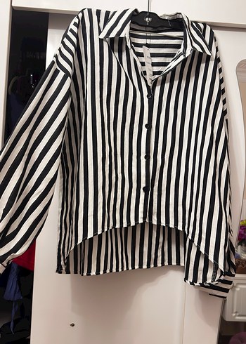 Poplin Çizgili Kadın Gömlek - Görsel 6