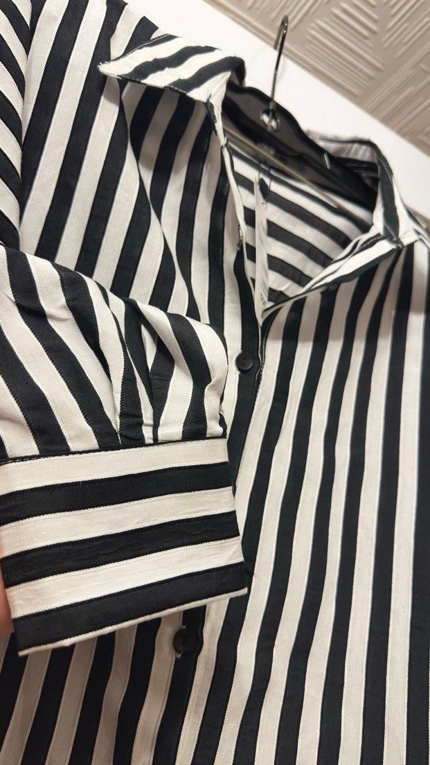 Poplin Çizgili Kadın Gömlek - Görsel 5