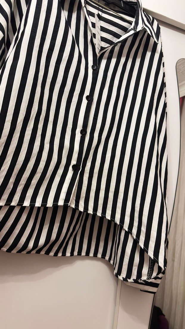 Poplin Çizgili Kadın Gömlek - Görsel 4