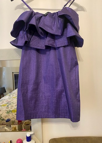 Mor Fırfırlı Mini Elbise - Görsel 4