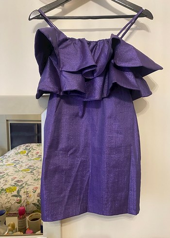 Mor Fırfırlı Mini Elbise - Görsel 3